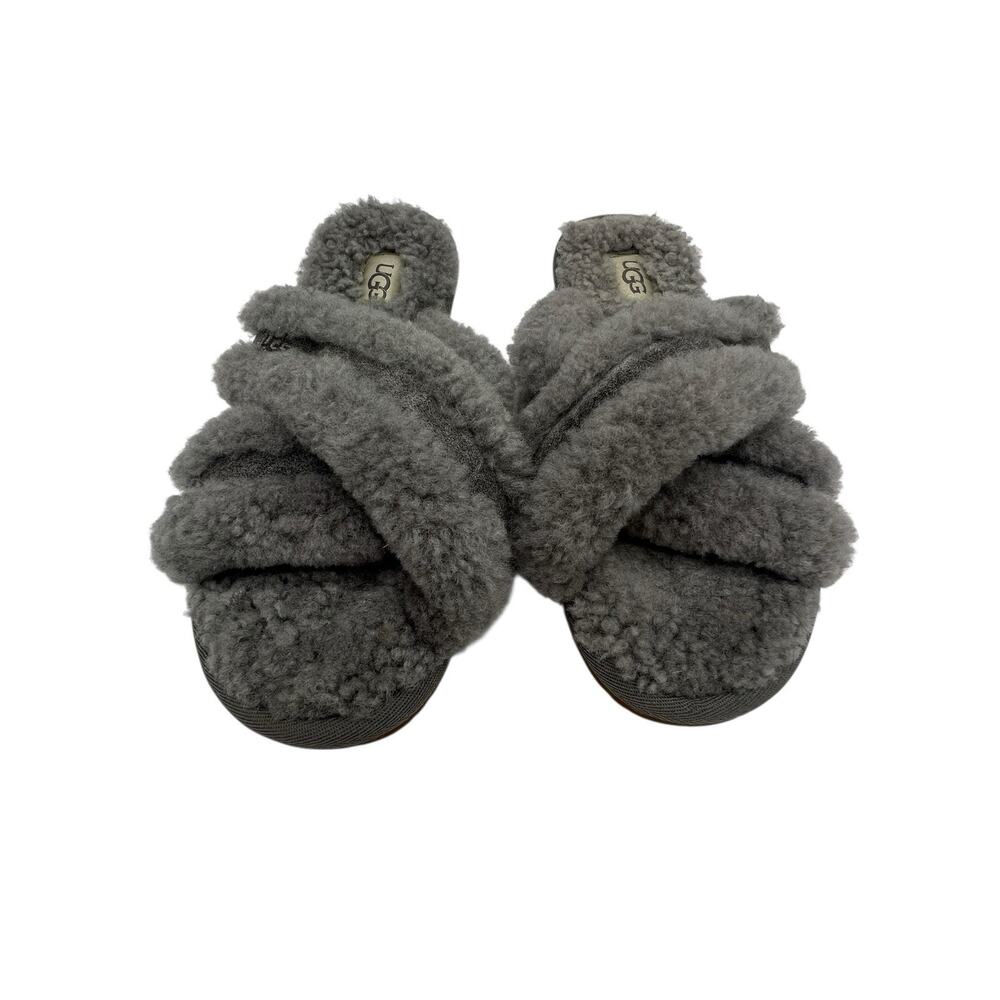 Womens‎ UGG Scuffita Slipper Charcoal Size 7 House Shoe Suede Sherpa Braid Cozy
